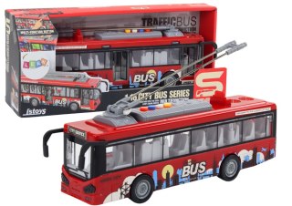 LEAN Toys Trolejbus Autobus 1:16 Światła Dźwięki Napęd Czerwony