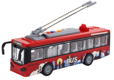LEAN Toys Trolejbus Autobus 1:16 Światła Dźwięki Napęd Czerwony