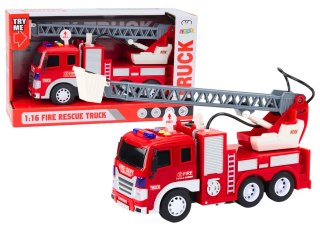 LEAN Toys Wóz Strażacki Z Wysięgnikiem 1:16 Światła Dźwięki Woda Napęd Czerwony