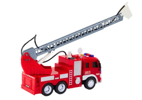 LEAN Toys Wóz Strażacki Z Wysięgnikiem 1:16 Światła Dźwięki Woda Napęd Czerwony