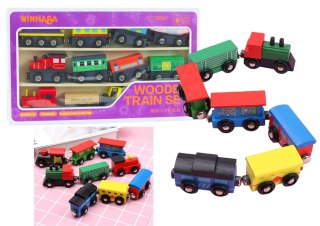 LEAN Toys Zestaw Drewniane Pociągi Lokomotywy Na Magnes 12 Szt