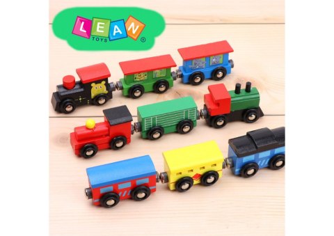 LEAN Toys Zestaw Drewniane Pociągi Lokomotywy Na Magnes 12 Szt