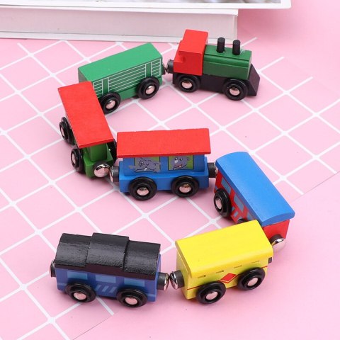 LEAN Toys Zestaw Drewniane Pociągi Lokomotywy Na Magnes 12 Szt