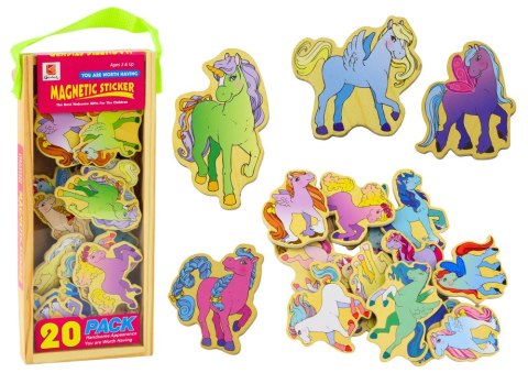 LEAN Toys Zestaw Magnesów Drewnianych Jednorożce Kolorowe 20 Sztuk