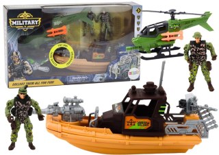 LEAN Toys Zestaw Militarny Wojskowy Łódź Bojowa Żołnierze Akcesoria Dźwięki