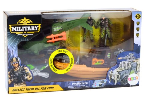 LEAN Toys Zestaw Militarny Wojskowy Łódź Bojowa Żołnierze Akcesoria Dźwięki