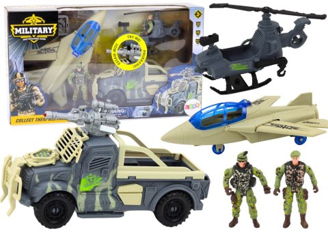 LEAN Toys Zestaw Militarny Wojskowy Wóz Bojowy Myśliwiec Żołnierze Akcesoria Dźwięki