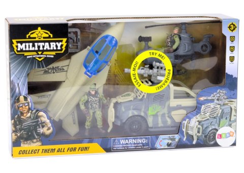 LEAN Toys Zestaw Militarny Wojskowy Wóz Bojowy Myśliwiec Żołnierze Akcesoria Dźwięki