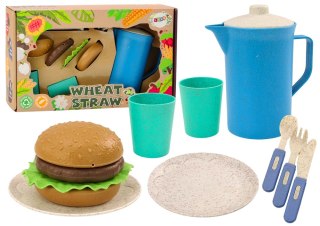 LEAN Toys Zestaw Naczyń Talerzyki Kubeczki Dzbanek Hamburger Sztućce 11 El