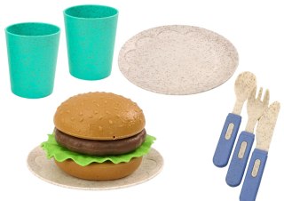 LEAN Toys Zestaw Naczyń Talerzyki Kubeczki Dzbanek Hamburger Sztućce 11 El