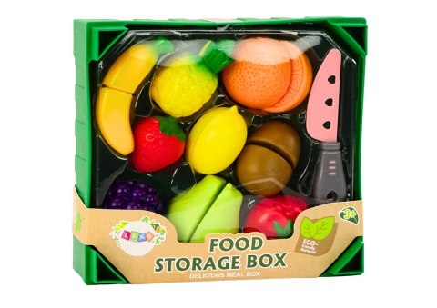 LEAN Toys Zestaw Owoców Do Krojenia w Skrzynce 9 El Nóż Zielony