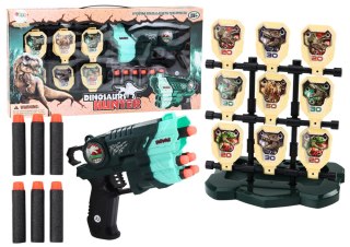 LEAN Toys Zestaw Pistolet Z Tarczą Strzałki Piankowe Dinozaury Zielony