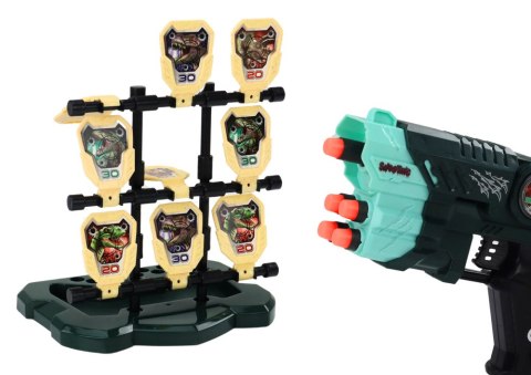 LEAN Toys Zestaw Pistolet Z Tarczą Strzałki Piankowe Dinozaury Zielony