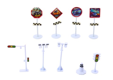 LEAN Toys Zestaw Resoraków W Walizce 25szt Znaki Drogowe Samochody