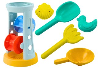LEAN Toys Zestaw Zabawek Do Piasku Młynek Grabki Łopatka Foremki