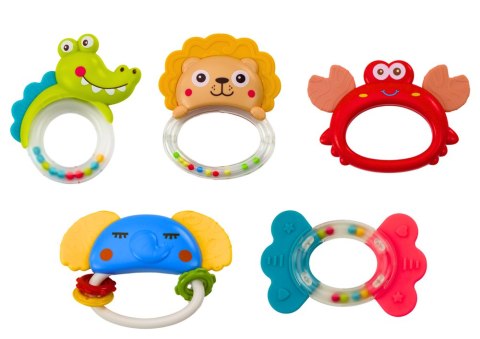 LEAN Toys Zestaw Zabawek Grzechotek Gryzaków Zwierzątka 8 Sztuk