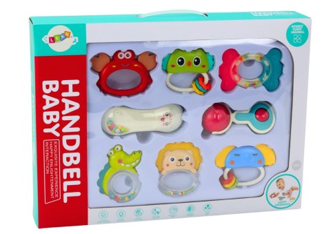 LEAN Toys Zestaw Zabawek Grzechotek Gryzaków Zwierzątka 8 Sztuk