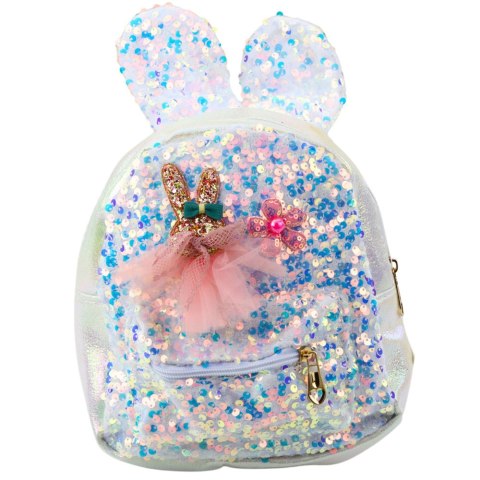 LEAN Plecak Dziecięcy Cekiny Uszy Królika Biały 22cm 4.4L