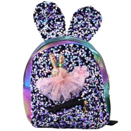 LEAN Plecak Dziecięcy Cekiny Uszy Królika Ciemny Kolorowy 22cm 4.4L