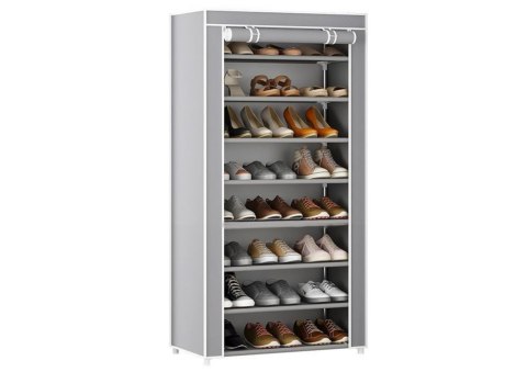 LEAN Stojak 8-Poziomowy Na Buty Organizer Szafa Osłona Pyłoszczelna Szara