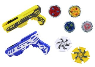 LEAN Toys Zestaw Pistoletów Wyrzutnia 4 Metalowe Krążki Niebieski Żółty Światła