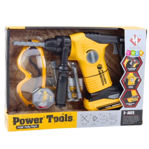 LEAN Toys Młotowiertarka Udarowa Dla Dzieci 4 Wymienne Końcówki Okulary Żółta
