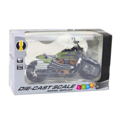 LEAN Toys Motocykl Chopper Metalowy Światła Dźwięki Czarny Zielone Elementy 1:12