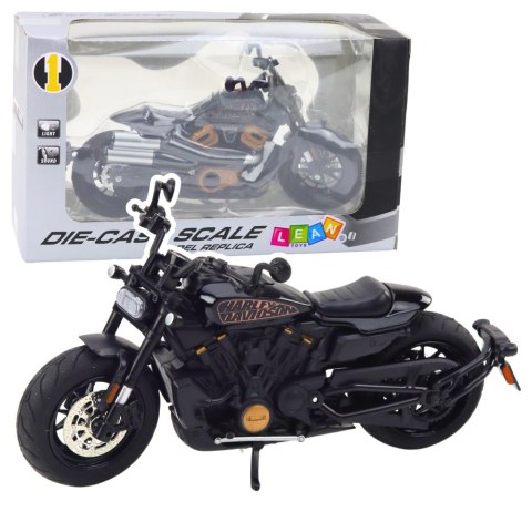 LEAN Toys Motocykl Chopper Metalowy Światła Dźwięki Czarny Złote Elementy 1:12