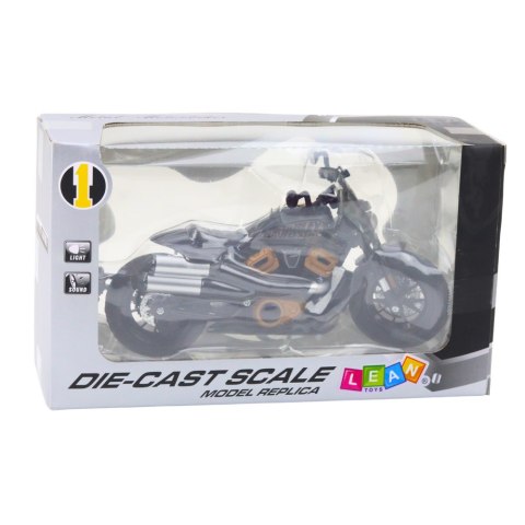 LEAN Toys Motocykl Chopper Metalowy Światła Dźwięki Czarny Złote Elementy 1:12