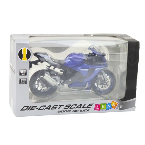 LEAN Toys Motocykl Sportowy Metalowy Światła Dźwięki Granatowy R1 1:12