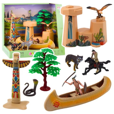 LEAN Toys Zestaw Indiański Figurki Wioska Indianie Kajak Totem