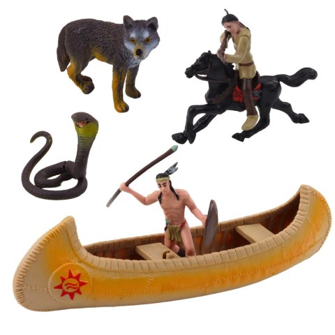 LEAN Toys Zestaw Indiański Figurki Wioska Indianie Kajak Totem
