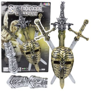 LEAN Toys Zestaw Rycerski 3 Miecze Maska Ochraniacze Realistyczne Zdobienia