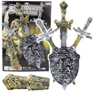 LEAN Toys Zestaw Rycerski 3 Miecze Tarcza Ochraniacze Realistyczne Zdobienia