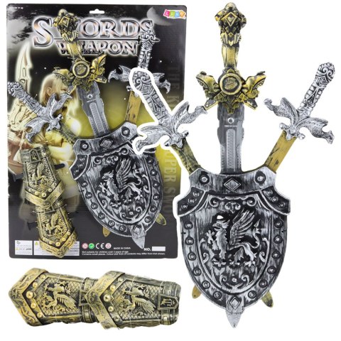 LEAN Toys Zestaw Rycerski 3 Miecze Tarcza Ochraniacze Realistyczne Zdobienia