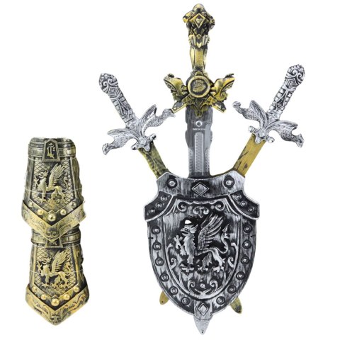 LEAN Toys Zestaw Rycerski 3 Miecze Tarcza Ochraniacze Realistyczne Zdobienia