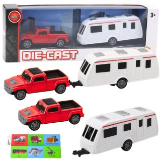 LEAN Toys Zestaw Samochód Metalowy Z Kamperem Przyczepa Czerwony
