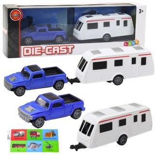 LEAN Toys Zestaw Samochód Metalowy Z Kamperem Przyczepa Niebieski