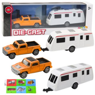 LEAN Toys Zestaw Samochód Metalowy Z Kamperem Przyczepa Pomarańczowy