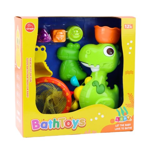 LEAN Toys Zestaw Zabawek Do Kąpieli Dinozaur z Młynkiem Akcesoria 8el