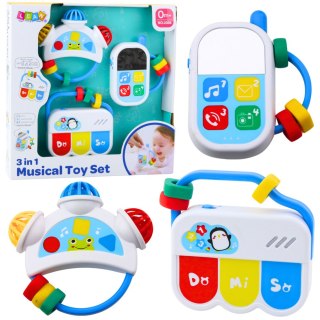 LEAN Toys Zestaw Zabawek Muzycznych Dla Malucha Telefon Tamburyn Klawisze Dźwięki 3w1