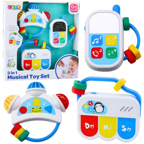 LEAN Toys Zestaw Zabawek Muzycznych Dla Malucha Telefon Tamburyn Klawisze Dźwięki 3w1