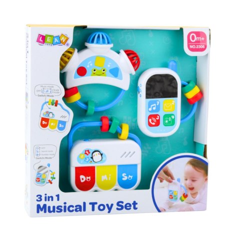 LEAN Toys Zestaw Zabawek Muzycznych Dla Malucha Telefon Tamburyn Klawisze Dźwięki 3w1