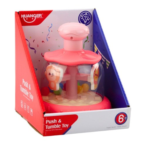 LEAN Toys Bączek Karuzela Z Kuleczkami I Zwierzętami Hipopotam Lew Małpka Różowa