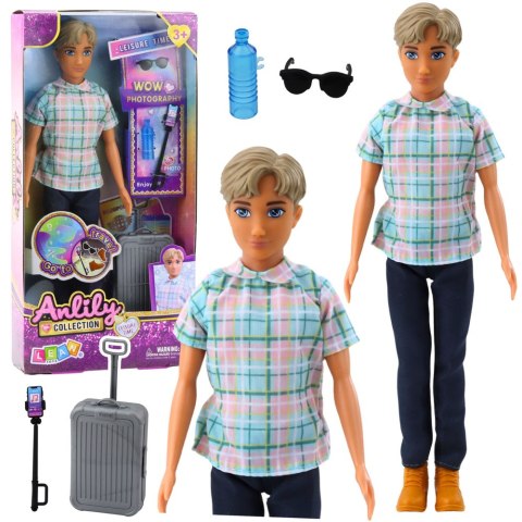 LEAN Toys Lalka Anlily Chłopak Akcesoria Walizka Selfie Stick Okulary Butelka