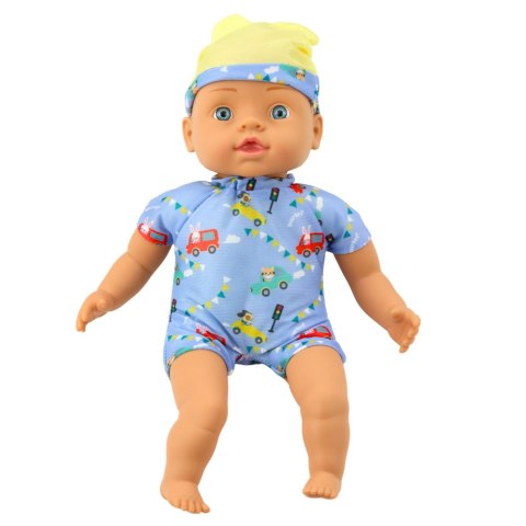 LEAN Toys Lalka Bobas Niebieskie Ubranko z Wzorami Czapeczka z Uszami 31cm