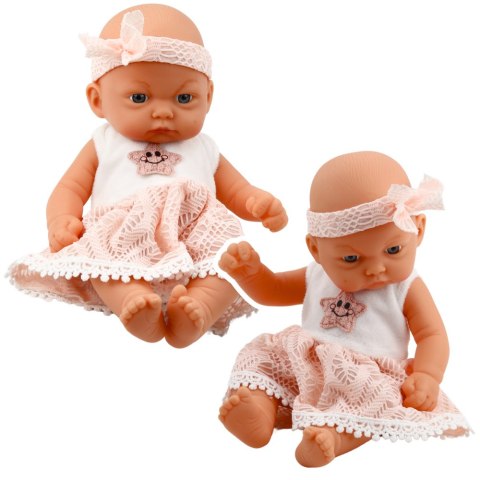 LEAN Toys Lalka Bobas Różowa Sukienka Z Koronką i Gwiazdką Opaska