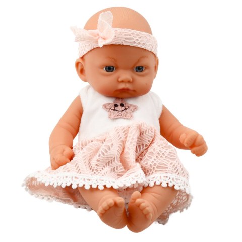 LEAN Toys Lalka Bobas Różowa Sukienka Z Koronką i Gwiazdką Opaska
