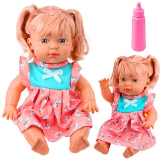 LEAN Toys Lalka Bobas W Kolorowej Sukience Kucyki Butelka Dźwięk