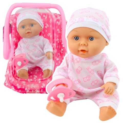 LEAN Toys Lalka Bobas W Nosidełku Piżamka Czapeczka Smoczek Różowe